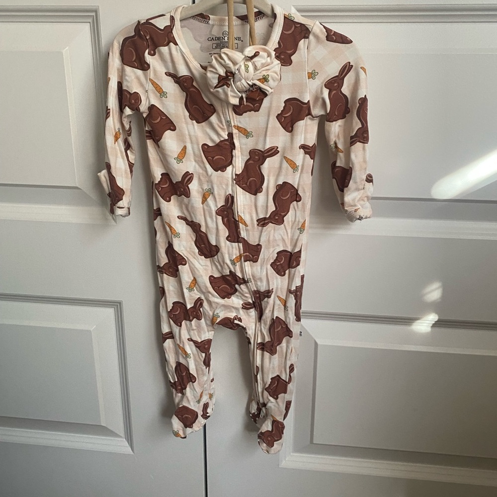 Caden Lane Bunny Bites Onesie and Bow